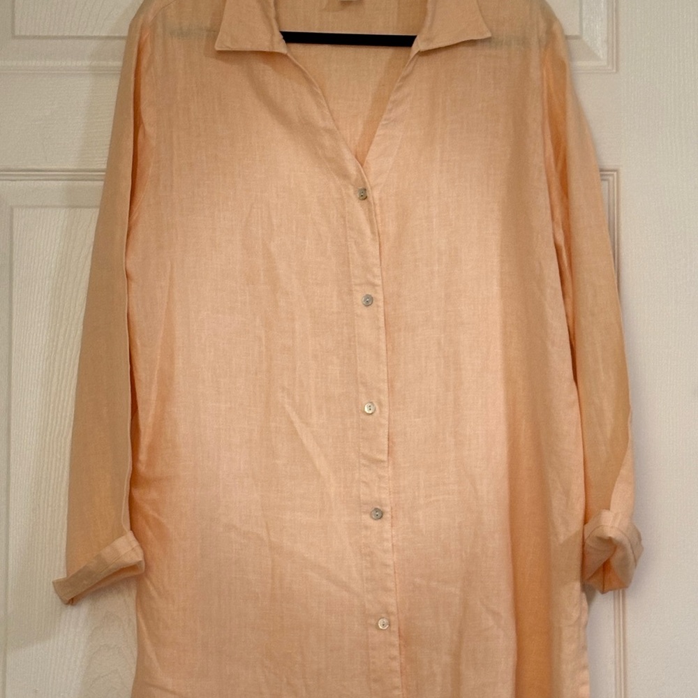 Incantoo Peach Tunic Length 100% Linen Shirt (boutique) Size XL EUC